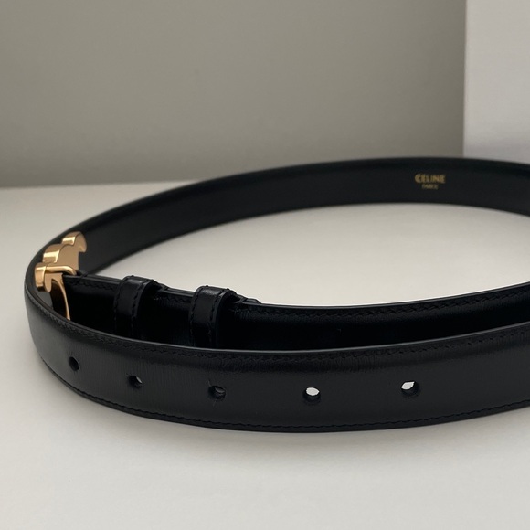 Celine Triomphe Black Leather Belt with Gold Logo Buckle - Picture 4 of 6